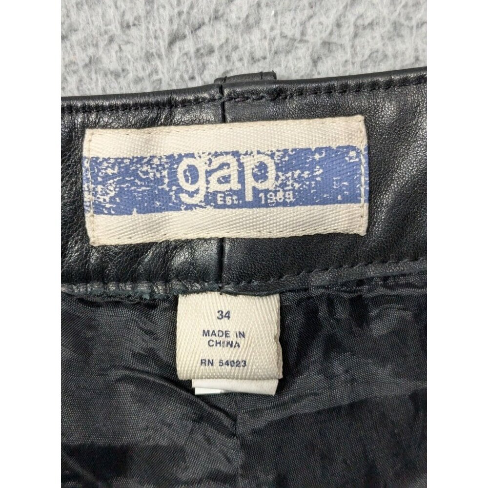 Gap Leather Pants Mens 34 Button Fly Retro Y2K Vintage Style Rock Biker Black - Picture 3 of 16